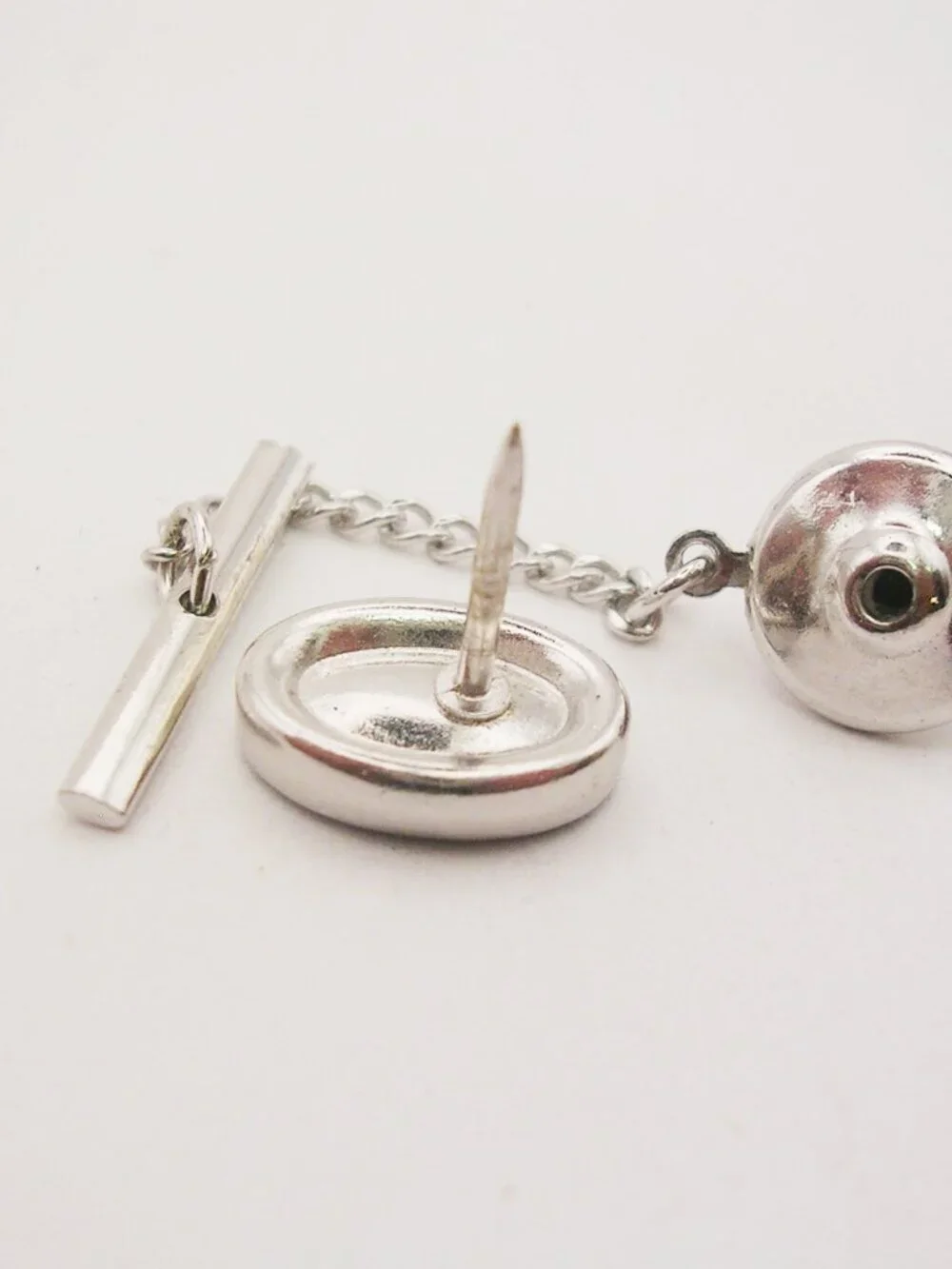 Initial E Tie Tack Pin with chain vintage Men's Formal Wedding Accessory